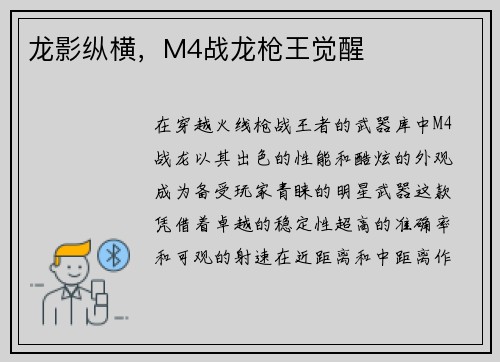 龙影纵横，M4战龙枪王觉醒